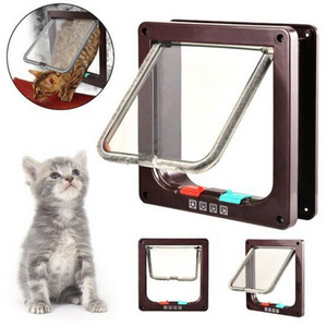 4 Way Lockable Dog Cat Kitten Door Security Flap Door ABS Plastic S/M/L Animal Small Pet Cat Dog Gate Door Pet Supplies