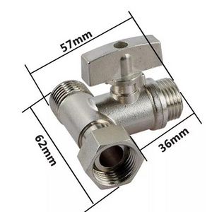 1/2'' BSP Male to Male to Female Tee Type Brass Plated Loose Joint Ball Valve Thick Pipe Fitting Connector for Water Faucet