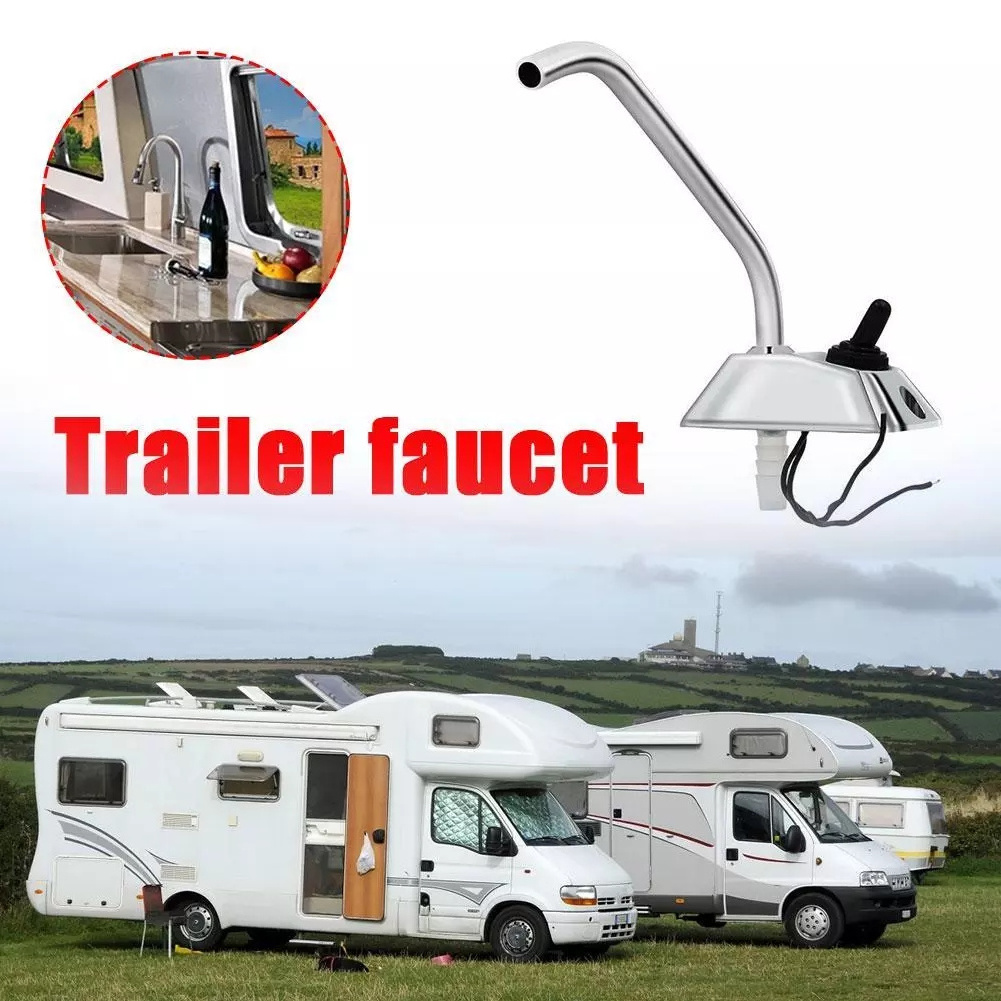 RV Marine Kitchen Sink 12V Faucet Tap Spout Single Hole Water Electric Faucet Tap Camper Caravan Full 360 Degree Rotation Taps