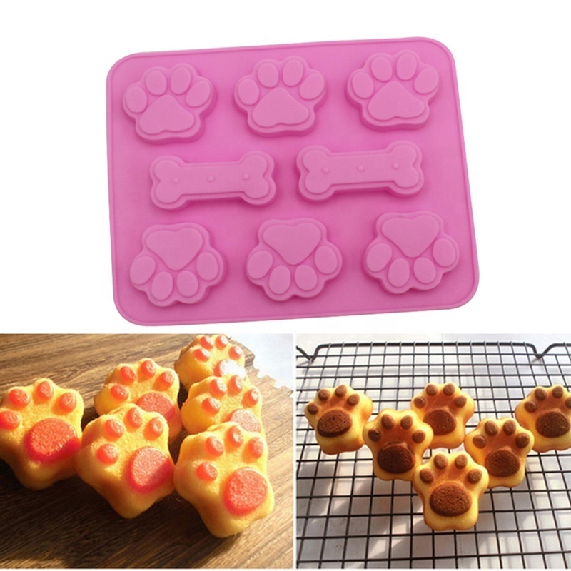 2-in-1 Creative Silicone Dog Bone Dog Footprint Cake Mold Baking Mold Food Grade Baking Tools Silicone Material Mold