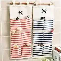 Linen Cotton Fabric Hanging bag Over Wall Door Closet Window Hanging Storage Case Wall Pockets, 8-Pocket Organizer Bag