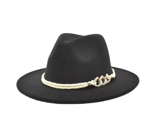 Black/white Wide Brim Simple Church Derby Top Hat Panama Solid Felt Fedoras Hat for Men Women artificial wool Blend Jazz hat