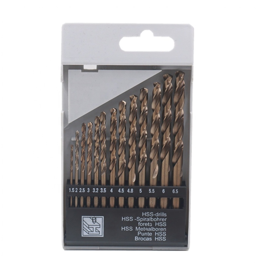 Hss-co cobalt-containing twist drill 13/19/25pcs set M35 straight shank twist drill with stainless steel plate drill head