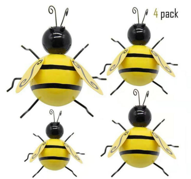 Decorative Metal Bumble Bee Garden Accents Lawn Ornaments Sculpture Outdoor Set of 4 Outdoor Garden Wall Sculptures