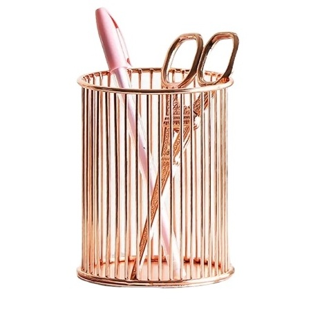 Golden Wrought Iron Makeup Brush Storage Basket Makeup Storage Box Cylindrical Case Storage Lipstick Brush Pen Holder Organizer