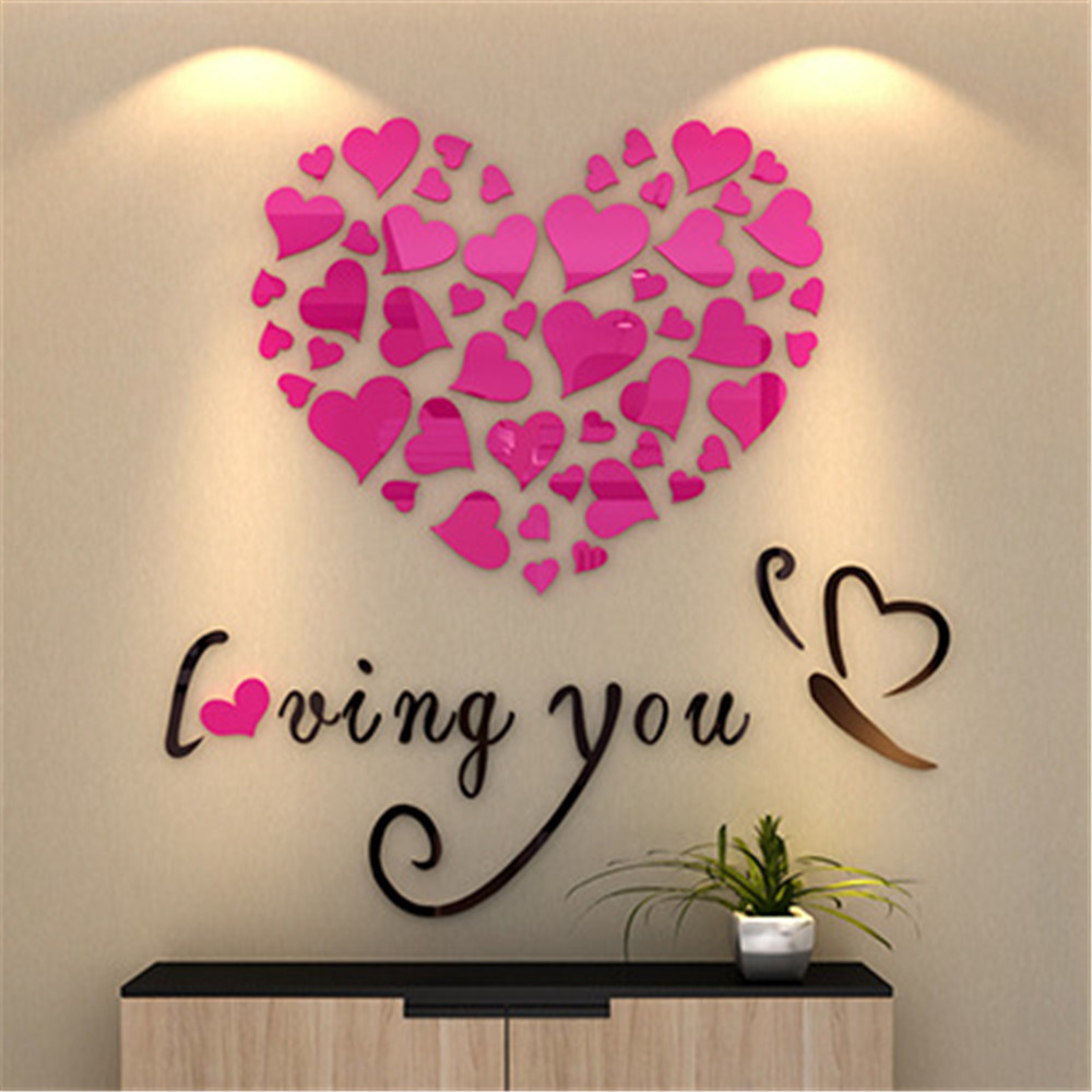 Romantic 3D Mirror wall sticker Wall Stickers Eco-friendly Office Bedroom Quotes Loving You Home Hotel Decoration Wall Decal