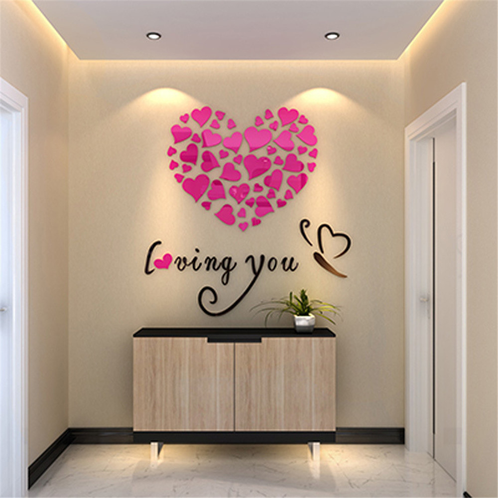 Romantic 3D Mirror wall sticker Wall Stickers Eco-friendly Office Bedroom Quotes Loving You Home Hotel Decoration Wall Decal