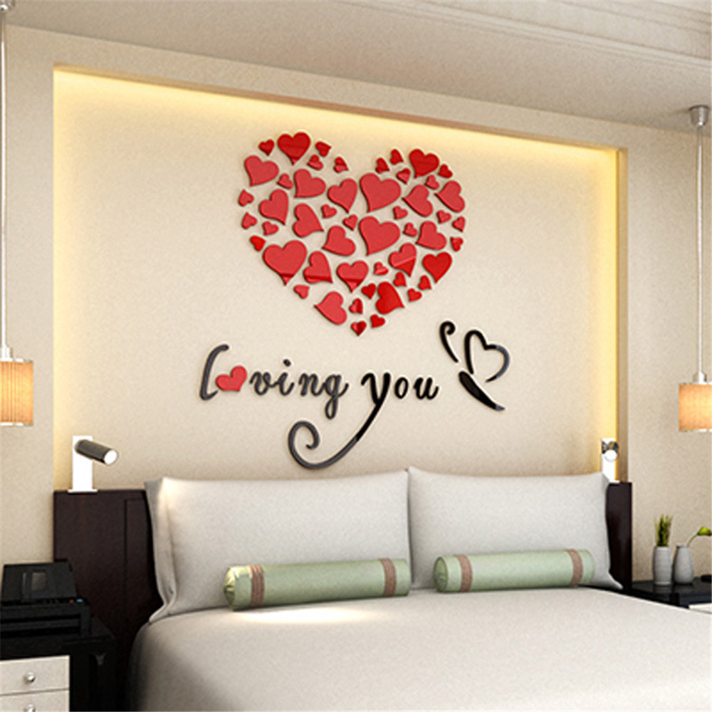 Romantic 3D Mirror wall sticker Wall Stickers Eco-friendly Office Bedroom Quotes Loving You Home Hotel Decoration Wall Decal