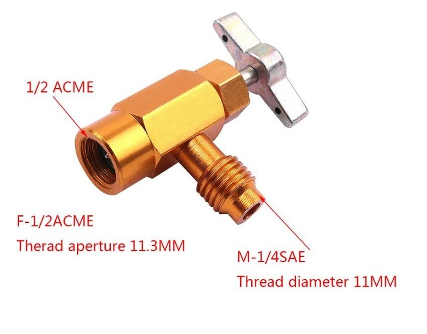 Gold 1/4 SAE Thread Adapter R-134a Refrigerant Can Bottle Tap Opener valve Tool Auto Car Accessories