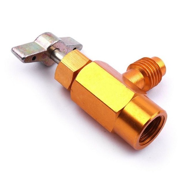 Gold 1/4 SAE Thread Adapter R-134a Refrigerant Can Bottle Tap Opener valve Tool Auto Car Accessories