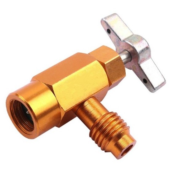 Gold 1/4 SAE Thread Adapter R-134a Refrigerant Can Bottle Tap Opener valve Tool Auto Car Accessories