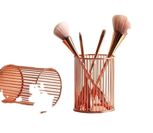 Golden Wrought Iron Makeup Brush Storage Basket Makeup Storage Box Cylindrical Case Storage Lipstick Brush Pen Holder Organizer