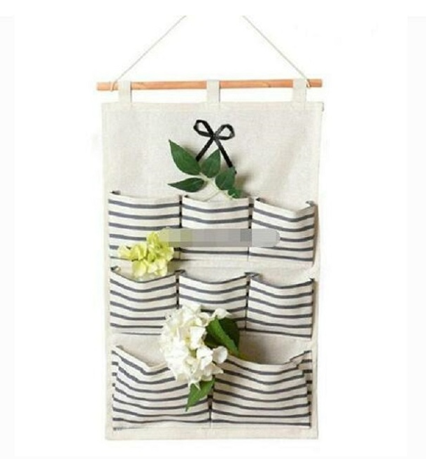 Linen Cotton Fabric Hanging bag Over Wall Door Closet Window Hanging Storage Case Wall Pockets, 8-Pocket Organizer Bag