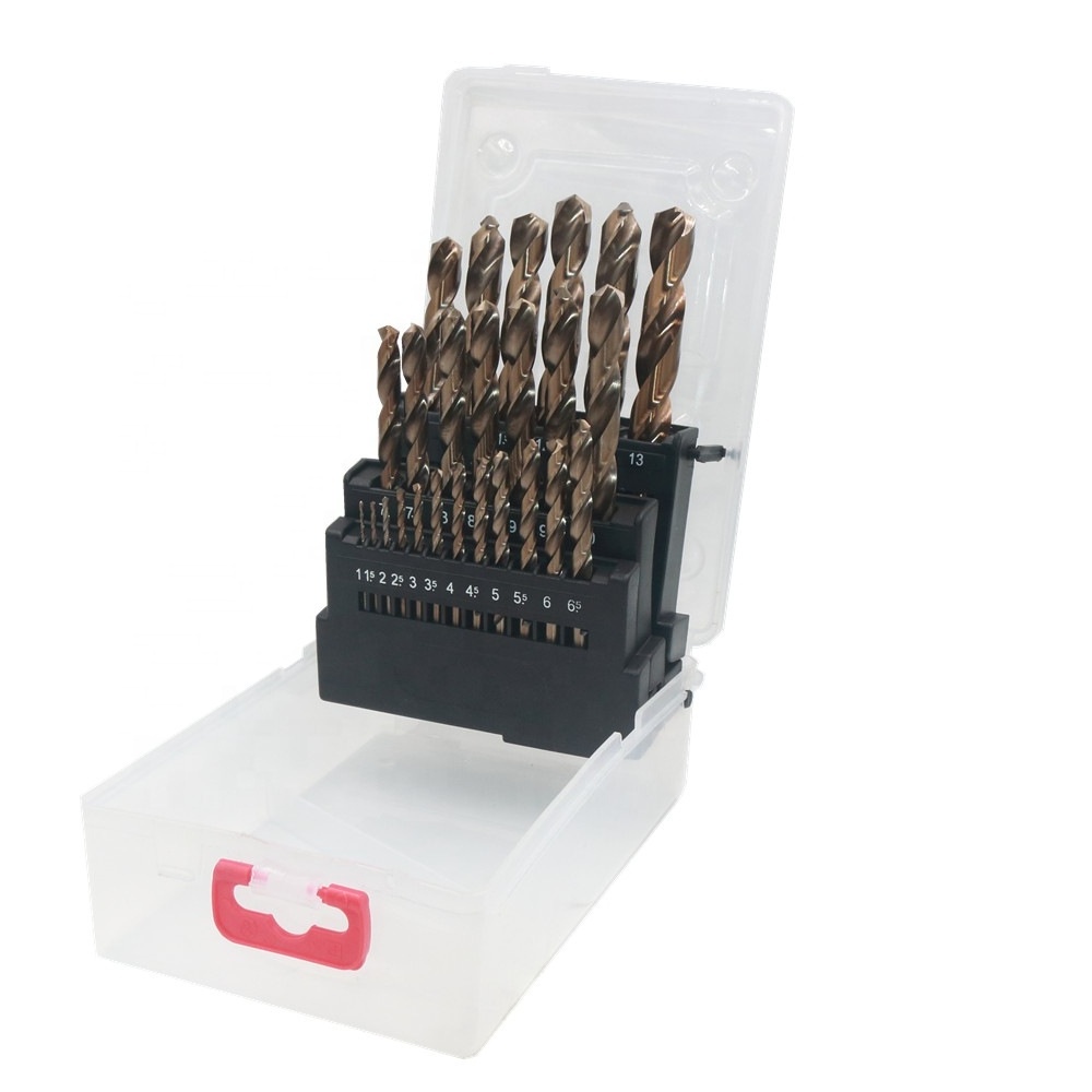 Hss-co cobalt-containing twist drill 13/19/25pcs set M35 straight shank twist drill with stainless steel plate drill head