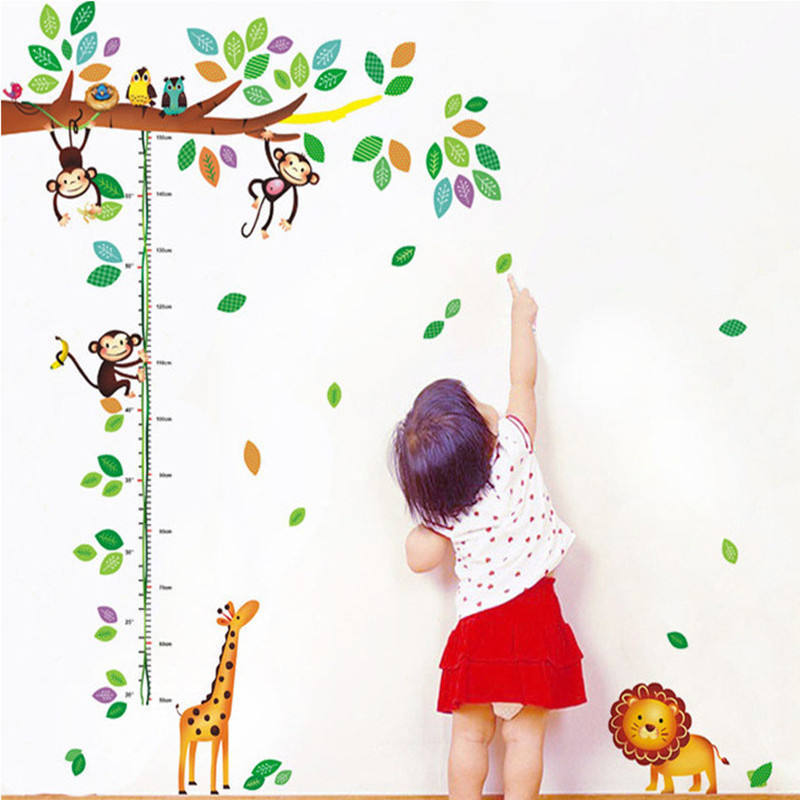 Cartoon Giraffe Monkey Trees height Wall Sticker Baby Room Children Bedroom Wall Stickers Home Decor Wall Art Sticker