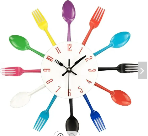 Free Shipping Cutlery Design Wall Clock Metal Colorful Knife Fork Spoon Kitchen Clocks Creative Modern Home Decor Antique Style