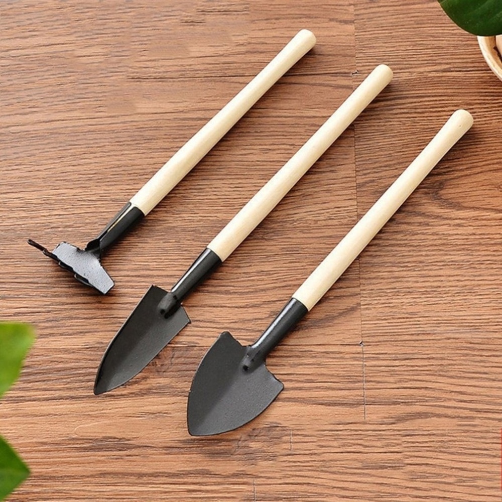 3pcs/Set Mini Gardening Tools Wood Handle Stainless Steel Potted Plants Shovel Rake Spade for Flowers Potted Plant