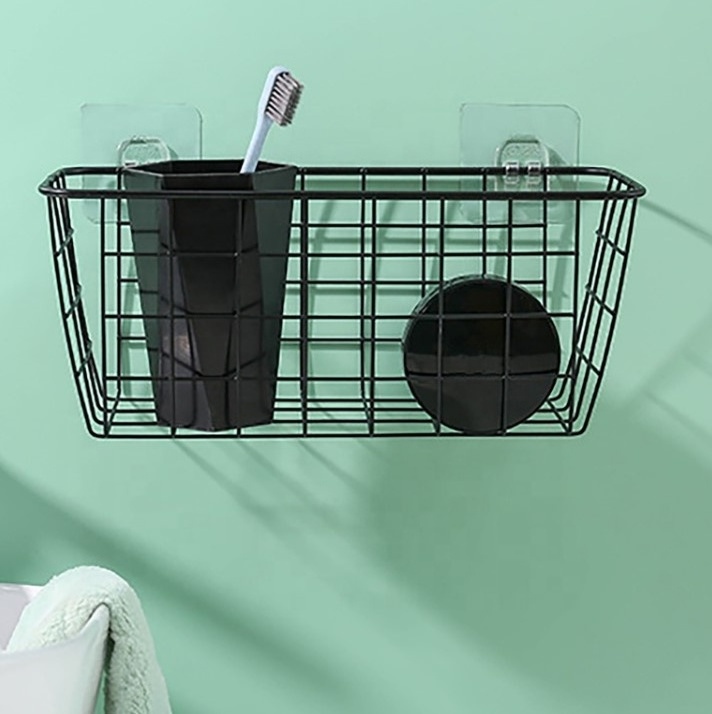 No Drilling Wall Hanging Mounted Metal Wire Baskets Kitchen Bathroom Accessories Organization Shower Shelf Wall Storage Racks