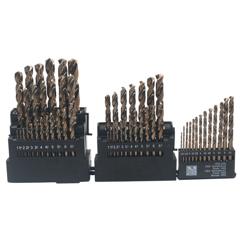 Hss-co cobalt-containing twist drill 13/19/25pcs set M35 straight shank twist drill with stainless steel plate drill head