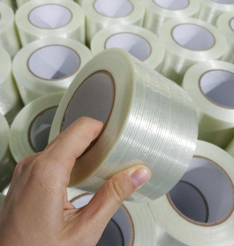 Strong adhesive mono straight line fiber glass reinforced filament tape