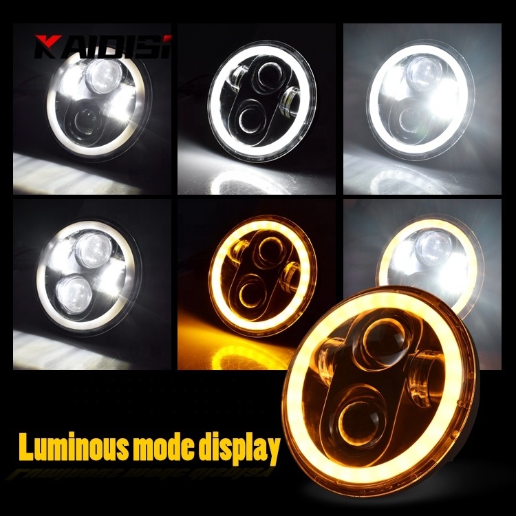 5.75 Inch 40W LED Projector Motorcycle Headlight with White Halo Ring Angel Eyes+Amber Turn Sign Daytime Running Light