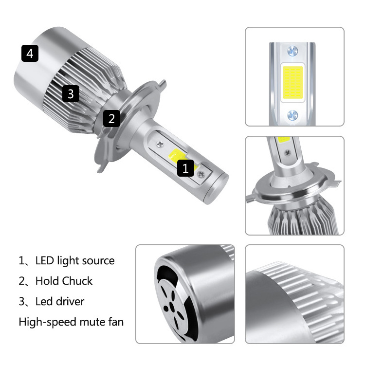 Top selling Auto lighting system 72W led bulb car 7600lm C6 H3 h4 h11 9005 9006  led headlight for universal car