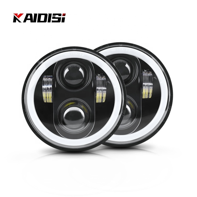 5.75 Inch 40W LED Projector Motorcycle Headlight with White Halo Ring Angel Eyes+Amber Turn Sign Daytime Running Light