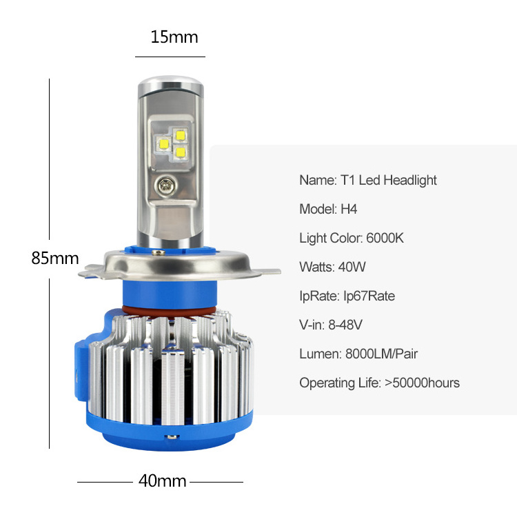 2020 NEW led car light 40W LED bulb T1 6000lm chip led headlight car H7 H11 9005 H4 T1 auto led headlight for Universal car