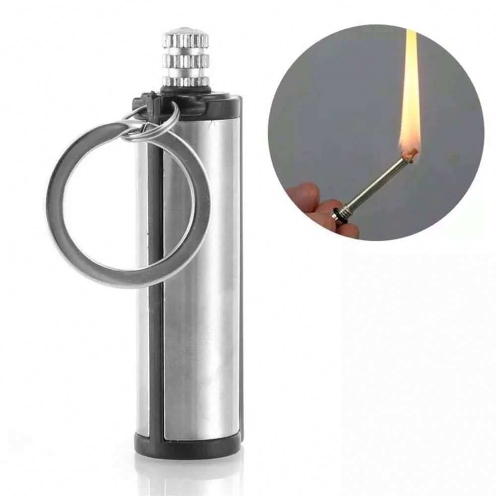 Hot on  Portable Keychain Fire Starter Stainless Steel Outdoor Camping Hiking Emergency Survival Tool Cylindrical Matches