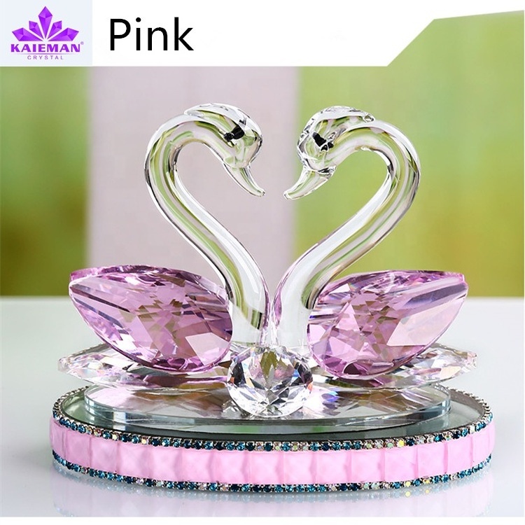 Purple  Crystal Glass Swan Couple Figurines Custom Crystal Swan For Wedding Souvenirs