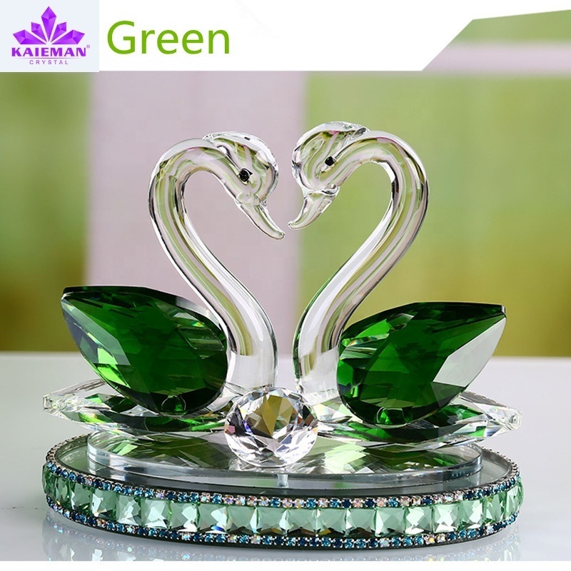 Purple  Crystal Glass Swan Couple Figurines Custom Crystal Swan For Wedding Souvenirs