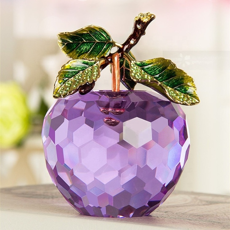 Golden Crystal Apple Figurines Paperweight Craft Decoration for Home Decor Christmas Gift