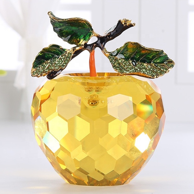 Golden Crystal Apple Figurines Paperweight Craft Decoration for Home Decor Christmas Gift