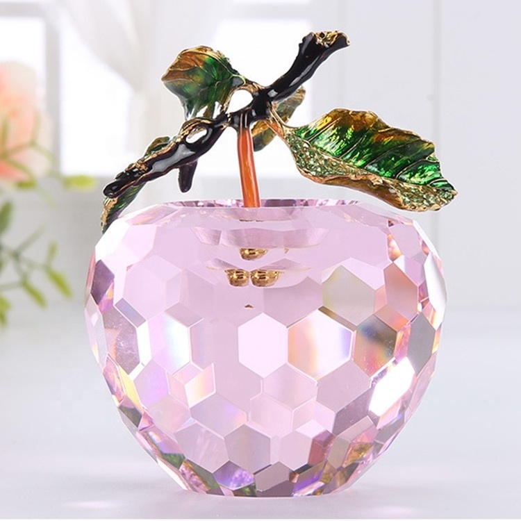 Golden Crystal Apple Figurines Paperweight Craft Decoration for Home Decor Christmas Gift