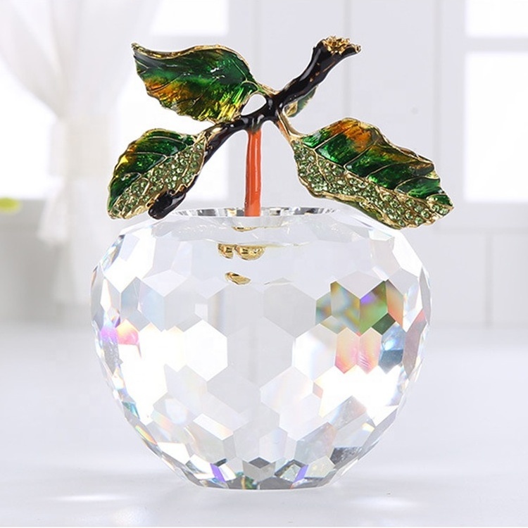 Golden Crystal Apple Figurines Paperweight Craft Decoration for Home Decor Christmas Gift