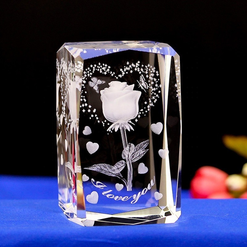 Transparent 3D Laser Engraved Crystal Glass Cube