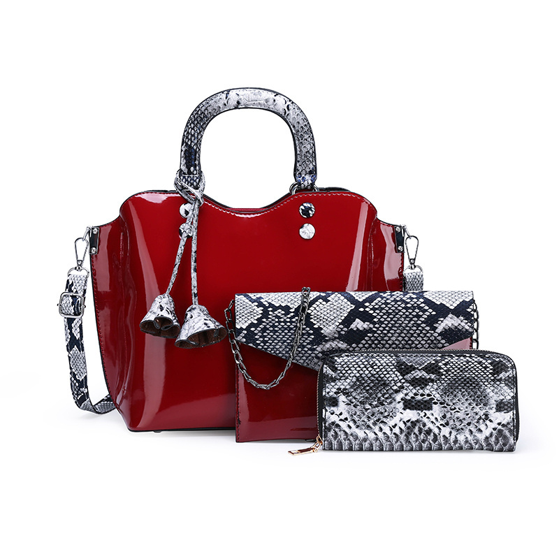 High quality Trendy 2019 latest style Snake Skin series women luxury tote handbag purse ladies pu leather bag 3pcs set handbag