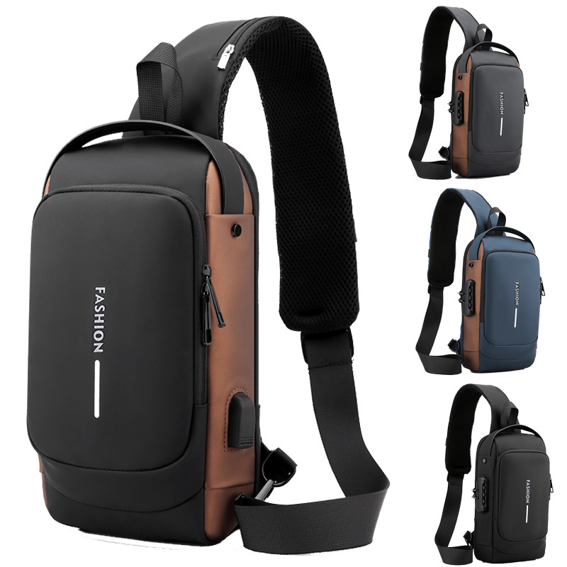 2024 Latest Waterproof Anti Theft Designer Password Lock Chest Bag Usb Crossbody Sling Homme Men Crossbody Bag