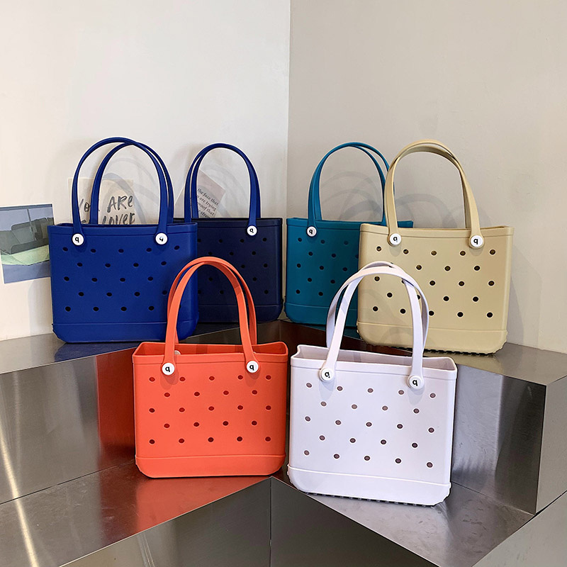 Hotselling Custom Women Beach Waterproof Tote Bags Summer Rubber Totes Large Fashion Eva Plastic Silicone Bag With Holes