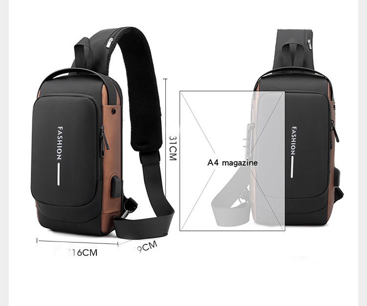 2024 Latest Waterproof Anti Theft Designer Password Lock Chest Bag Usb Crossbody Sling Homme Men Crossbody Bag