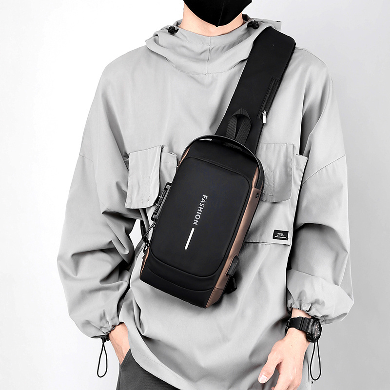 2024 Latest Waterproof Anti Theft Designer Password Lock Chest Bag Usb Crossbody Sling Homme Men Crossbody Bag