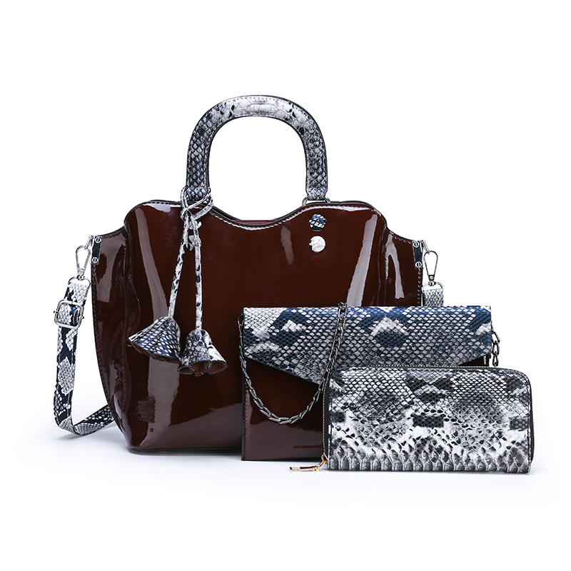 High quality Trendy 2019 latest style Snake Skin series women luxury tote handbag purse ladies pu leather bag 3pcs set handbag