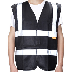 BSCI cheap black reflective safety vest with pockets for workwear