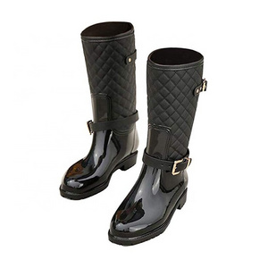 Fashion Motorcycle Wide Calf Knee-High Riding Boot Rain Women s Boots