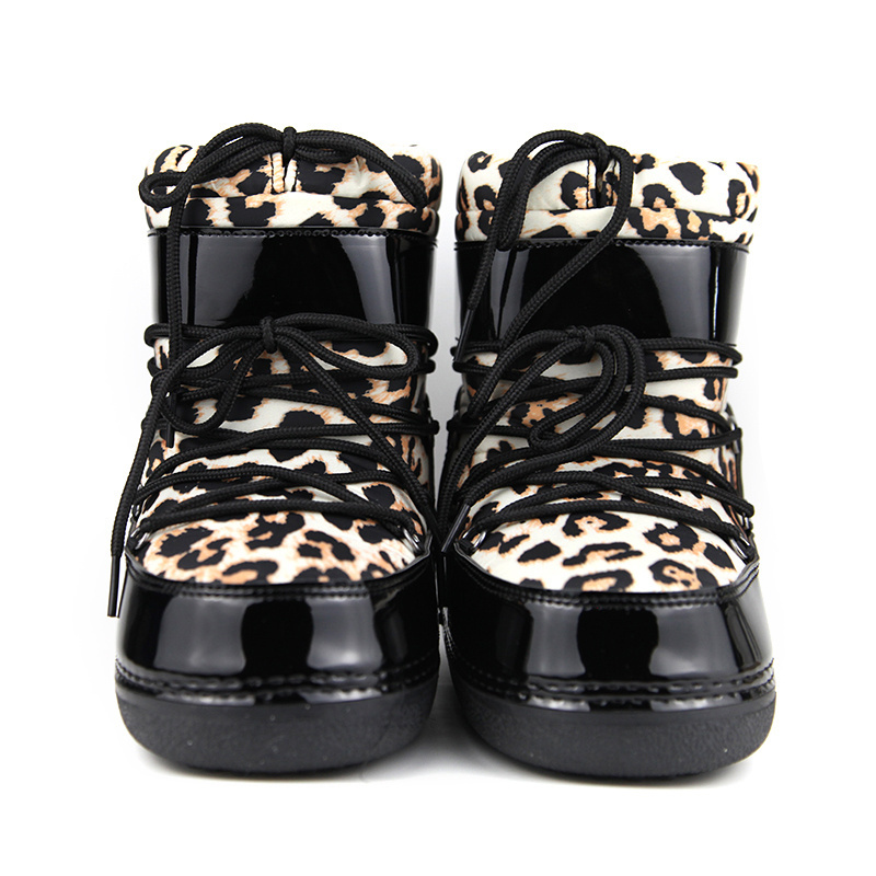 Winter Women Leopard Printed Snow Boots Booties Warm Working Lace Up Sock Snow Boots