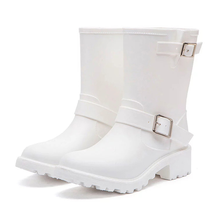 Fashion Buckle Anti Slip Ladies Short Wellies Wellington Boots Womens Waterproof Rubber