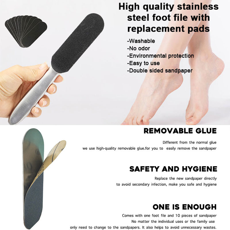 High Quality Sandpaper Replaceable Foot file Pedicure Foot Care Tool Stainless Steel Cracked Skin Callus Remover