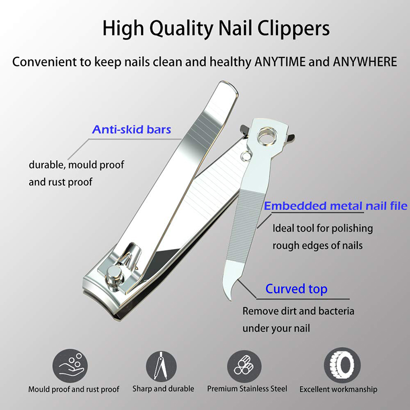 Wholesale nail clipper kit Carbon steel custom logo personal care silver cutter toe nail clippers