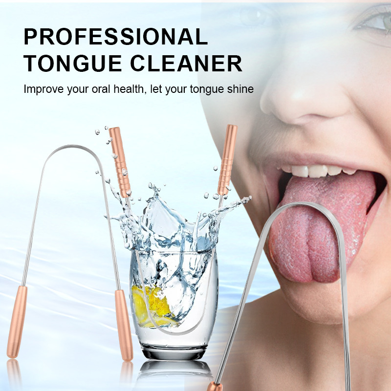 Custom Logo Stainless Steel Tongue Cleaner Reduce Bad Breath Oral Care Tool Metal Tongue Scraper with Ridges for Men and Women