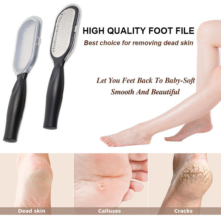 Professional feet filer dead skin shaver callus remover plastic long handle double sided metal foot file